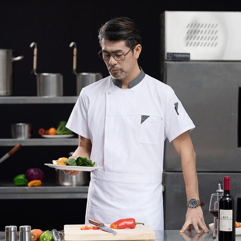 コックコート 男女兼用 春夏 半袖 吸湿速乾 吸汗速乾 レストラン ホテル 飲食店 厨房 業務用 作業服 制服 ユニフォーム 綿混素材 大きいサイズ ビッグサイズ 白 黒