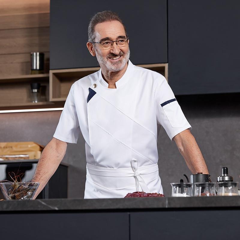 コックコート メンズ 半袖 吸汗速乾 薄手 飲食店 厨房用 ホテル レストラン ユニフォーム 業務用 通気性 綿混 春夏用 刺繍