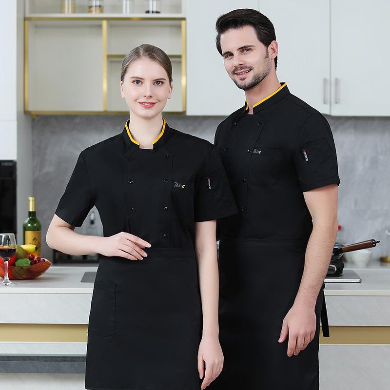 コックコート 男女兼用 半袖 薄手 通気性 吸汗速乾 夏用 綿混 レストラン 飲食店 厨房 調理服 業務用 ユニフォーム 中華風 デザイン シェフ コック 白 黒 灰色