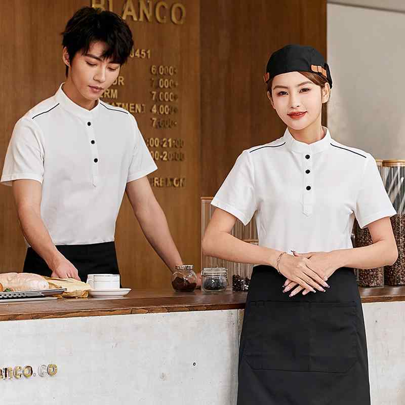 Tシャツ レディース 半袖 吸汗速乾 レストラン ホテル カフェ 居酒屋 厨房 業務用 ユニフォーム 作業服 制服 綿混 ポリエステル 白 黄色 黒 ベージュ 大きいサイズ 多サイズ展開 夏