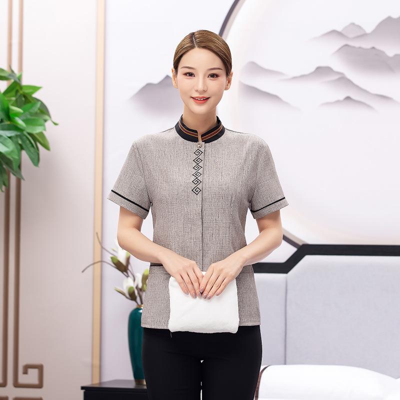 清掃ユニフォーム レディース 吸汗速乾 通気性 半袖 夏用 ホテル 客室清掃 ビル管理 作業服 グレー ブルー ベージュ