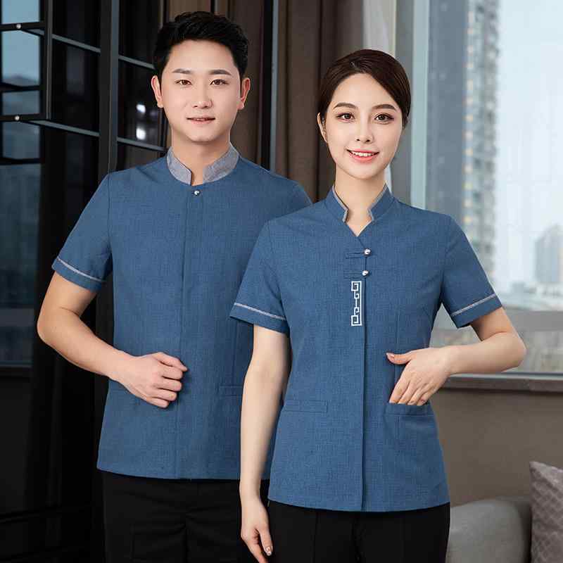 ユニフォーム レディース 吸湿速乾 麻混 リネン 夏 半袖 ホテル 客室清掃 ハウスクリーニング 施設管理..