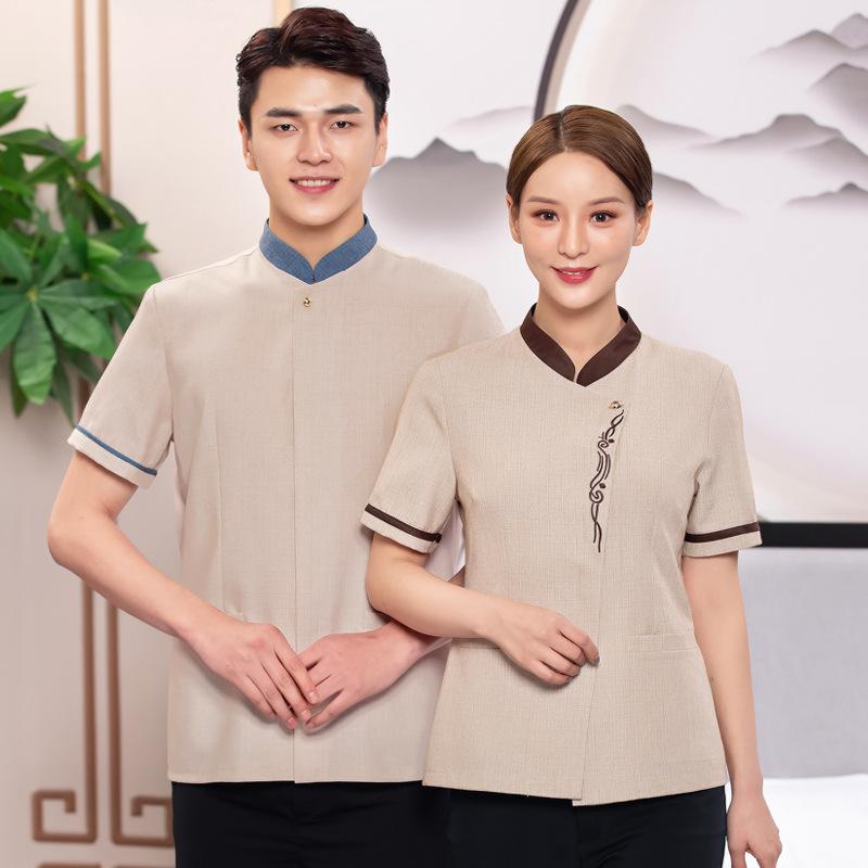 作業服 レディース 半袖 薄手 通気性 吸汗速乾 ホテル 清掃員 クリーニング 業務用 ユニフォーム 大きいサイズ ゆったり 夏用 綿混紡 ポリエステル