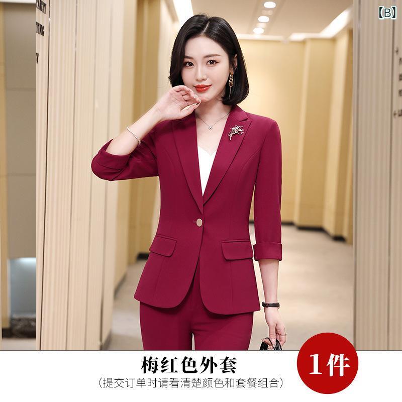 レディース テーラードジャケット 七分袖 スリムフィット 春夏 韓国風 ビジネス オフィス フォーマル 通勤 セットアップ 無地 ポリエステル素材