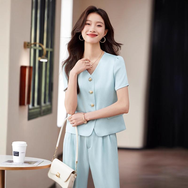 ジャケット レディース ミントグリーン 半袖 薄手 軽量 小柄向け エレガント カジュアル 通勤 オフィス..