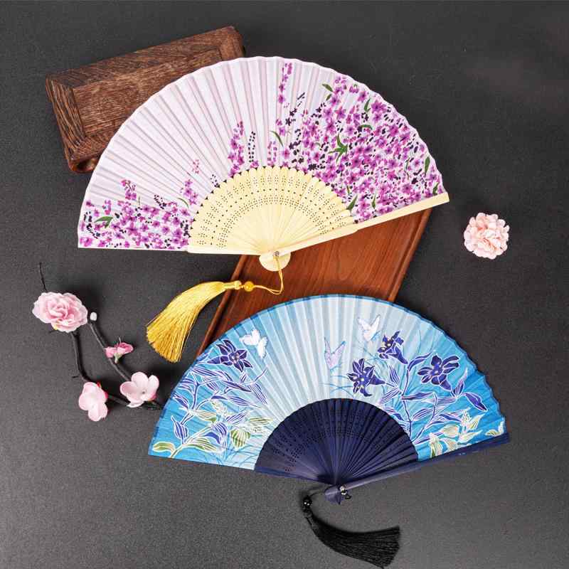 扇子 レディース 子供 中国風 日本風 古典柄 折りたたみ ポータブル ダンス用 手作り 竹製 絹製 チャイ..