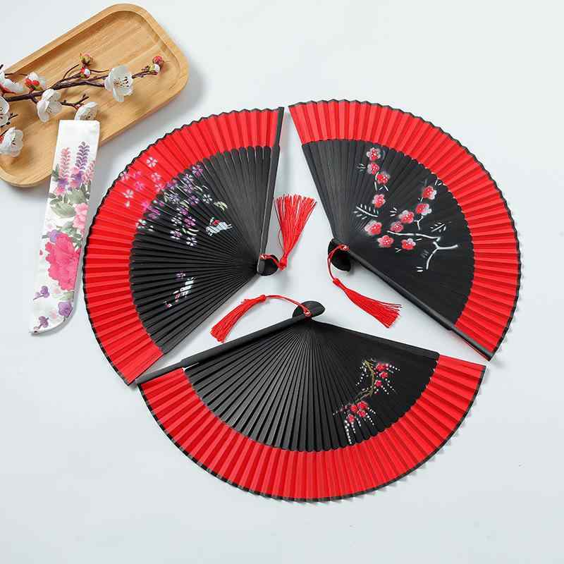 扇子 レディース スムーズ開閉 赤色 中国風 古風 チャイナドレス ダンス 舞踊 舞台 ファッションショー..