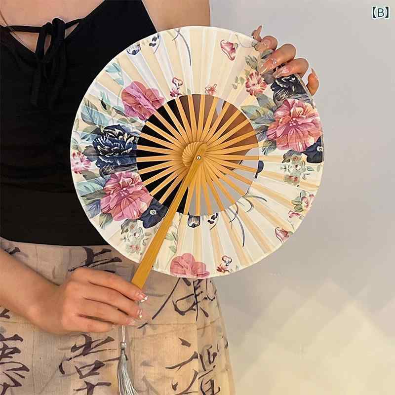 扇子 携帯用 折りたたみ式 暑さ対策 手持ち扇子 新中国風 水墨画デザイン 竹製 絹布 古風 中華風 漢服 チャイナドレス