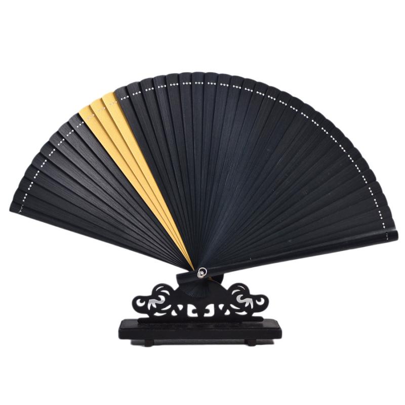 扇子 男女兼用 総竹製 透かし彫り 和風 中国風 レトロ クラシック 手作り 折りたたみ式 コンパクト 舞踊用 ダンス用 約16.7cm 黒 ブラック