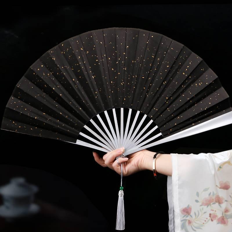 扇子 メンズ 折り畳み式 護身用 カンフー 太極拳 チタン合金製 高耐久性 全金属製 メカニカルデザイン 演舞用 トレーニング 大判 10寸 約33cm