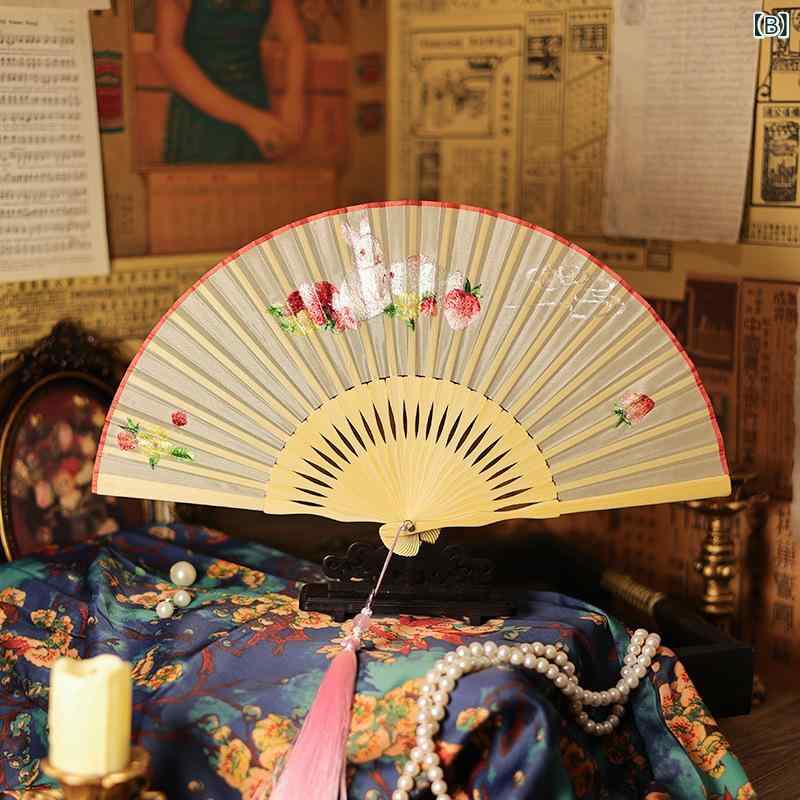 扇子 レディース 蘇州刺繍 折りたたみ 中国風 新中国スタイル 絹製 竹製 タッセル付き 古風 和装小物 夏祭り 浴衣 多彩な柄
