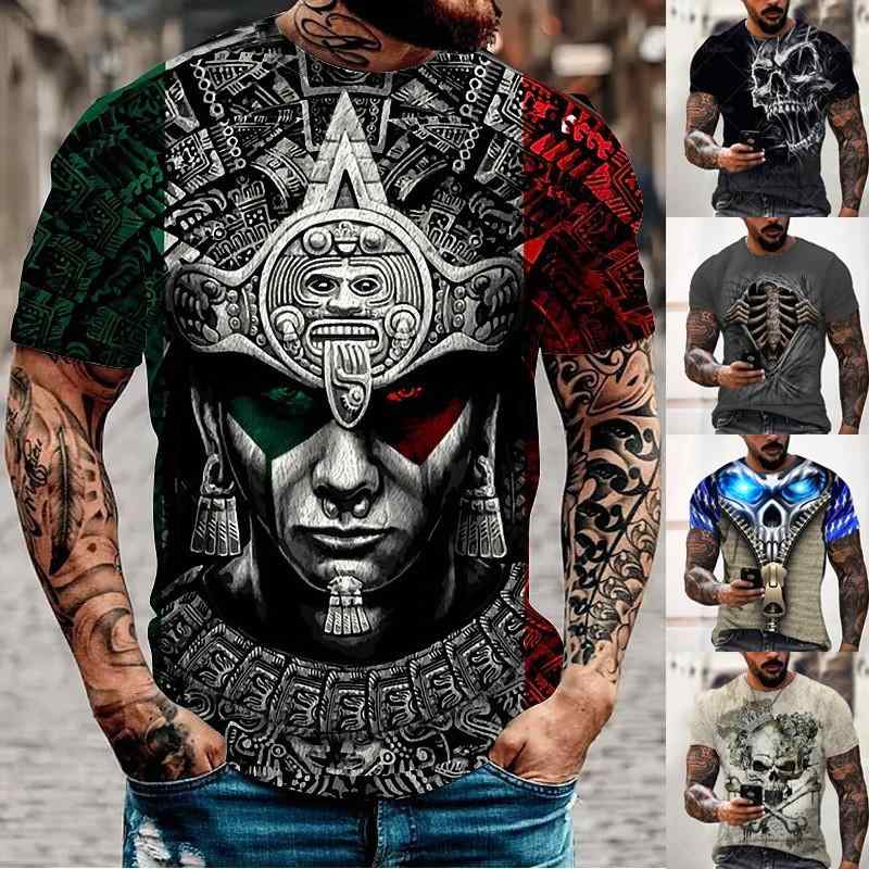Tシャツ メンズ 通気性 吸汗速乾 3Dプリント スカル ドクロ ラウンドネック ゆったり 薄手 再生繊維 ストリート カジュアル スポーツ 春夏