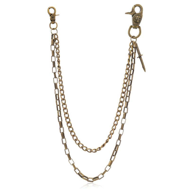 パンツチェーン 男女兼用 パンク風 ヒップホップ ダブルレイヤー 個性的 ジーンズ デニム ウエスト飾り 金属製 アンティークブロンズ ファッションアイテム オールシーズン