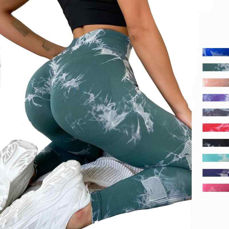 ヨガパンツ レディース シームレス タイダイ ハイウエスト お腹引き締め ヒップアップ 高伸縮 スポーツ フィットネス ランニング ナイロン 九分丈 コンプレッション オールシーズン