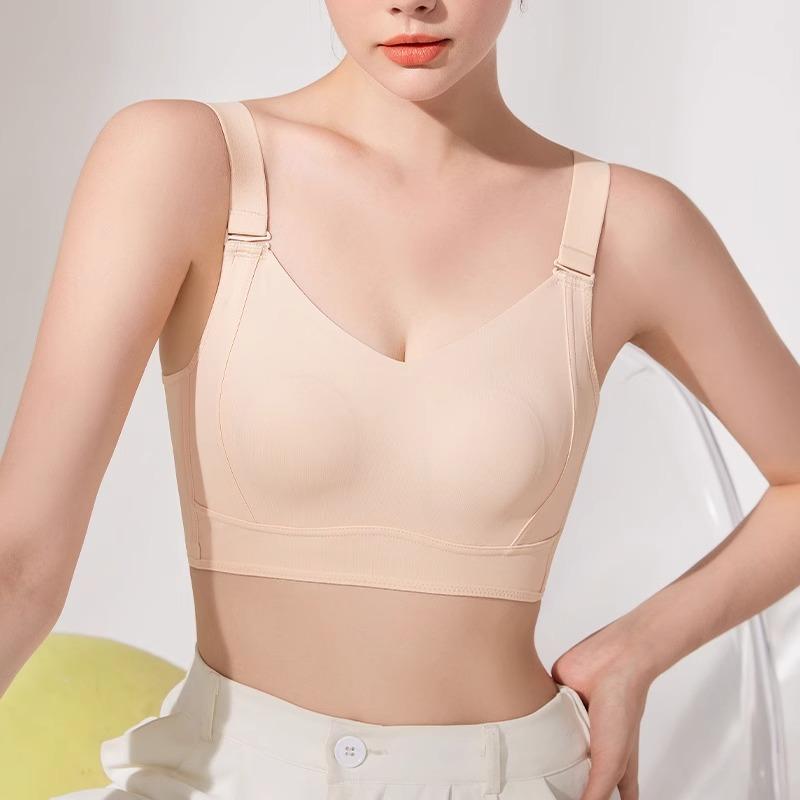 ブラジャー レディース ノンワイヤー ミニマイザー シームレス 薄手 快適 フルカップ 補正 ナイロン シンプル 大きいサイズ対応 ストラップ着脱可 薄型モールドカップ 春夏