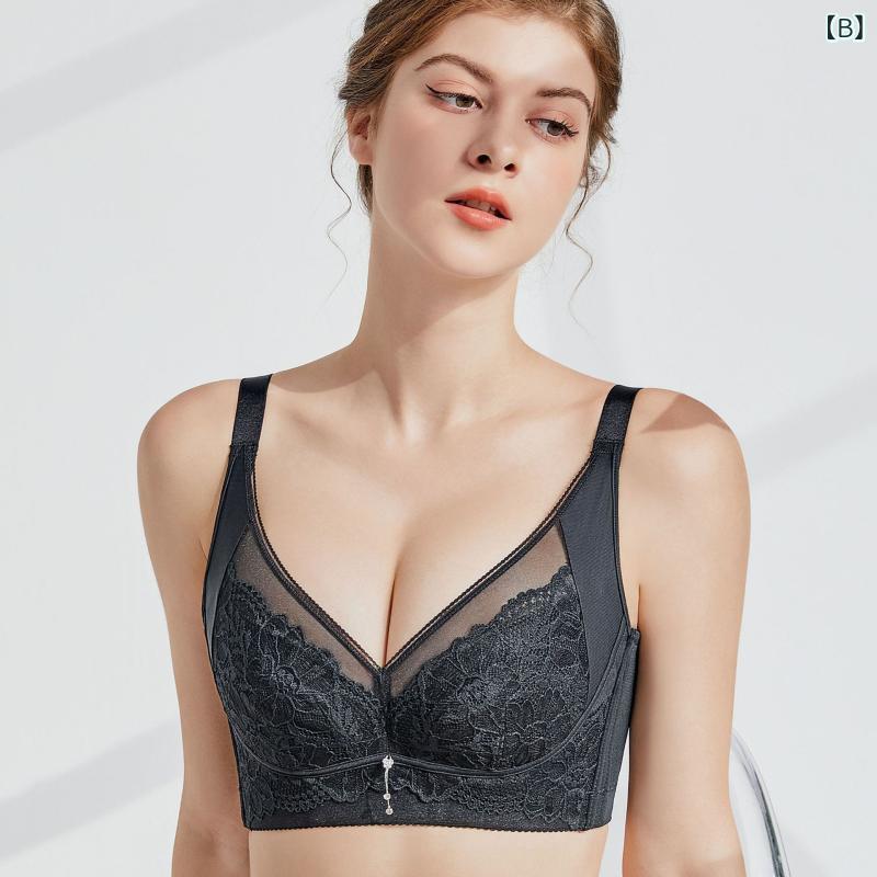 ブラジャー レディース ノンワイヤー 補正 脇高 脇肉スッキリ リフトアップ 薄型カップ 胸を小さく見せる 着痩せ効果 通気性抜群 レース素材 3/4カップ バック6段ホック