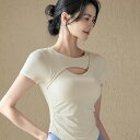 スポーツTシャツ レディース 通気性 速乾 胸パッド付き 半袖 メッシュ ヨガ フィットネス ランニング トレーニング ピラティス ジム スポーツウェア 夏(x...