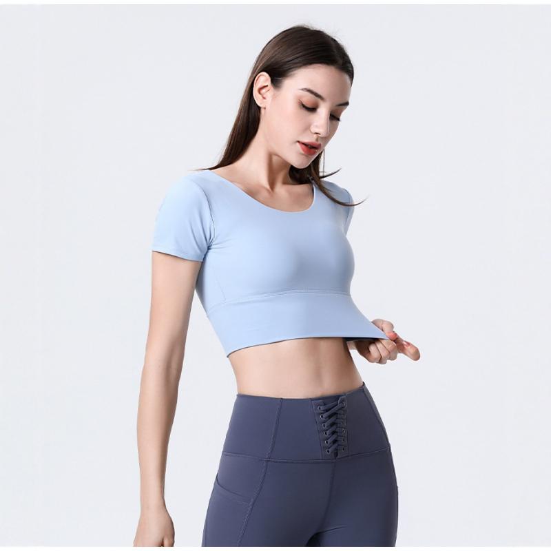 ヨガウェア レディース 春夏秋 速乾性 ストレッチ バックデザイン クロップド丈 半袖 タンクトップ フィットネス ジム トレーニング ランニング スポーツウェア トップス