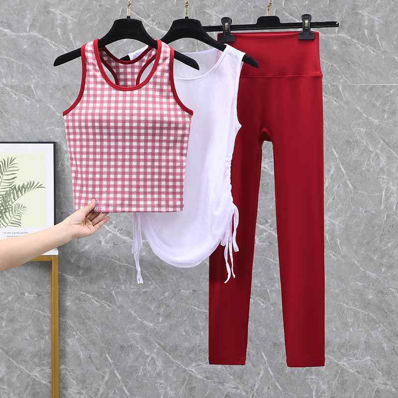 ヨガウェア レディース 防振 スポーツブラ カップ付き 吸汗速乾 ストレッチ ランニング ピラティス ジム フィットネス トレーニング ノースリーブ トップス ジップアップ 羽織り 着圧レギンス 3点セット 春夏