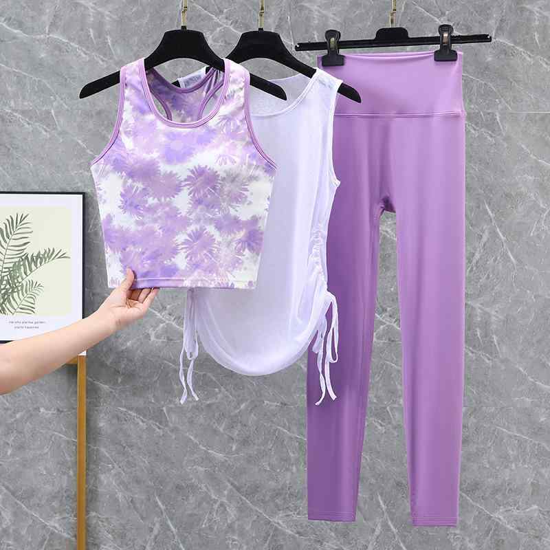 ヨガウェア レディース 4点セット 高級感 プロ仕様 プリント スポーツウェア セットアップ カーディガン ブラトップ ロングパンツ 吸汗速乾 ストレッチ 美脚 ジム フィットネス トレーニング デイリーユース