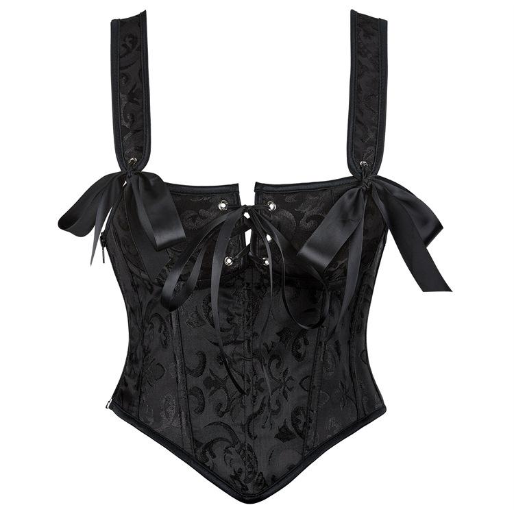 コルセット ビスチェ レディース 補正下着 ウエストシェイプ バストアップ ジャカード レトロ 宮廷風 ..