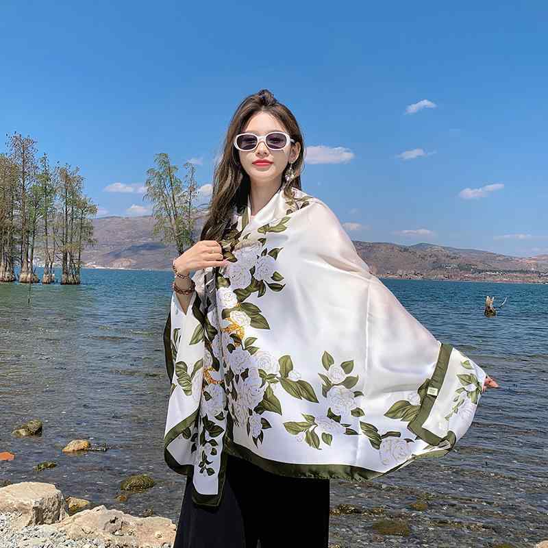 スカーフ レディース 春夏 UV対策 日よけ シフォン シルク調 ロング ストール 大判 リゾート 旅行 ビーチ トラベル エスニック ボヘミアン 薄手 万能(4)