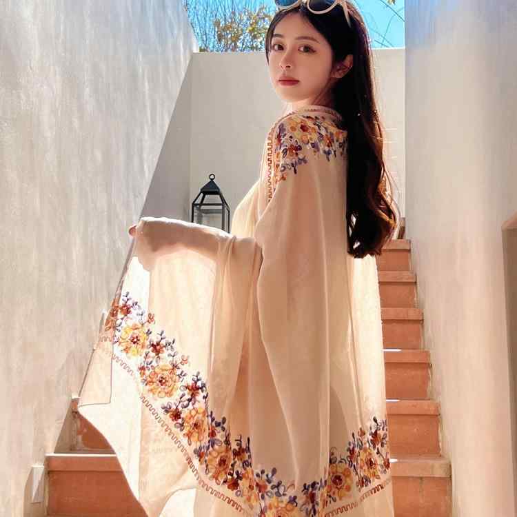 ストール レディース 綿麻 UVカット 大判 日よけ ショール 春夏 民族風 エスニック 花柄 旅行 リゾート..