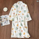ルームウェア レディース 春夏 薄手 ガーゼコットン 部屋着 和服風 開襟 カーディガン 帯紐付き ロング丈 ナイトガウン バスローブ パジャマ サウナウェア 猫柄 かわいい