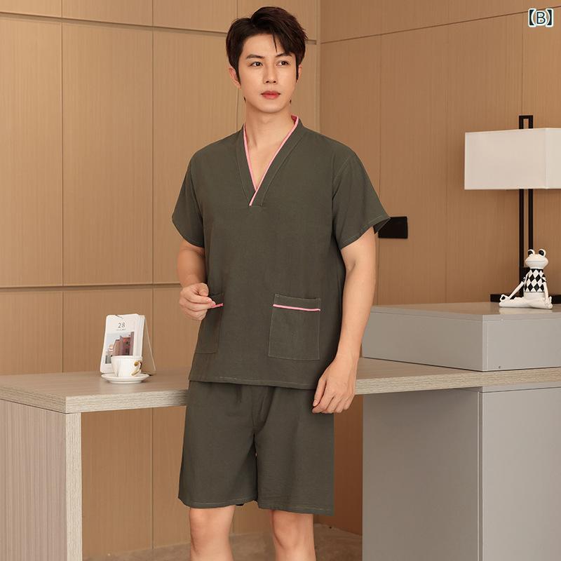 ルームウェア 厚手 綿100% 男女兼用 カップル ペア 5分袖 ショートパンツ セットアップ サウナ マッサージ 足つぼ リラックス 部屋着 大きいサイズ