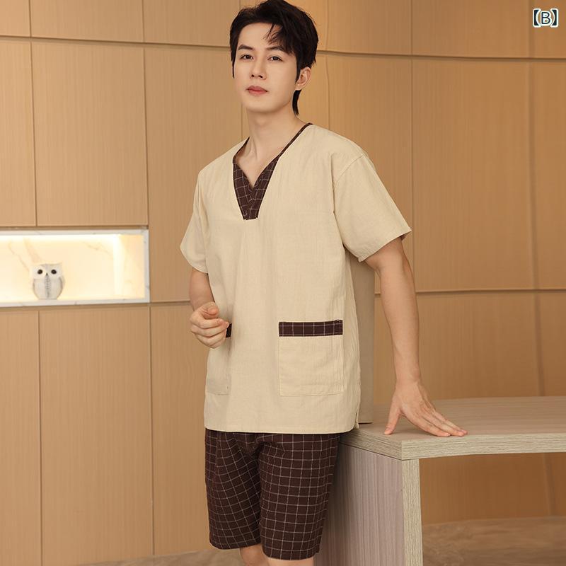 ルームウェア ペア サウナ 岩盤浴 部屋着 パジャマ 吸汗速乾 コットン 半袖 ショートパンツ 大きいサイズ ゆったり チェック柄 春夏