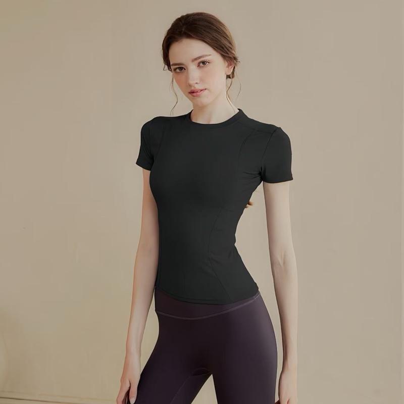 ヨガウェア レディース ストレッチ 速乾 スリムフィット 細見え 半袖 トップス フィットネス トレーニング ジムウェア ランニング 無地 オールシーズン対応 ポリエステル スパンデックス 着回し