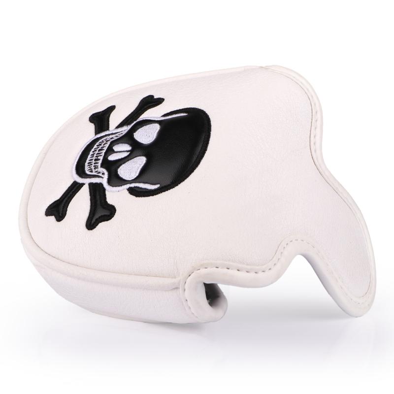 ゴルフ パターカバー スカルデザイン 白 丸型 マグネット開閉式 ヘッドカバー PUレザー 厚手クッション 傷防止