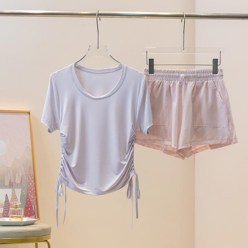 スポーツウェア レディース 接触冷感 速乾 薄手 半袖 上下セット ランニング フィットネス ヨガ バドミ..