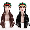 ベレー帽 ニット ウィッグ付き ドレッドヘア風 ジャマイカ レインボーカラー レゲエファッション ハロウィン コスプレ イベント 男女兼用 通気性抜群 秋冬春