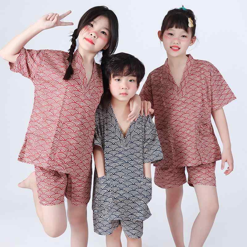 パジャマ キッズ 男の子 女の子 和風 綿100% ルームウェア 半袖 ショートパンツ 上下セット 夏用 部屋着 吸湿速乾 通気性 湯上り 快適 薄手(x3)
