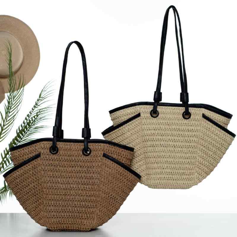 バッグ レディース 大容量 肩掛け 春夏 フレンチスタイル 編み込み ペーパー素材 トートバッグ ストローバッグ 韓国風 カジュアル おしゃれ スマホポケット付き 通勤 通学 デイリーユース カーキ ベージュ(x3)(4)