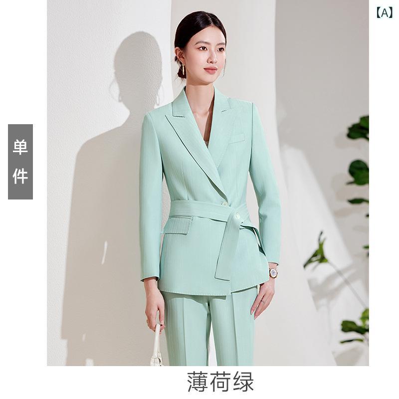 スーツセット レディース テーラードカラー 七分袖 スリムフィット 形態安定 ストレッチ ポリエステル素材 夏 ビジネス オフィス 通勤 カジュアル エレガント