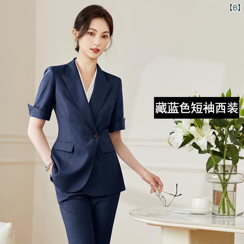 スーツ セットアップ レディース グレー 高級感 着痩せ 細見え 低身長 小柄さん向け 半袖 1つボタン 通勤 オフィス ビジネス カジュアル フォーマル