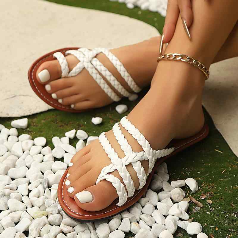 サンダル レディース 春夏 フラットソール 編み込み ワンストラップ スライド 軽量 通気性 無地 カジュ..
