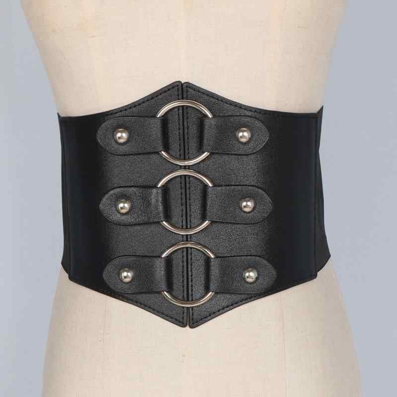 ワイドベルト レディース ブラック パンク ロック Oリング ウエストマーク 細見え コルセット フェイク..