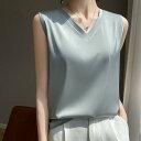 キャミソール タンクトップ レディース シルク調 接触冷感 なめらか サテン Vネック ノースリーブ ゆったり インナー 春夏 エレガント