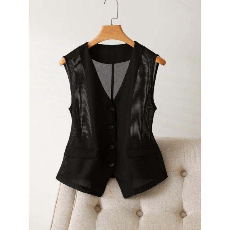 ベスト レディース 通気性抜群 メッシュ シアー ショート丈 細見え効果 オフィス 通勤 ビジネス 上品 ..