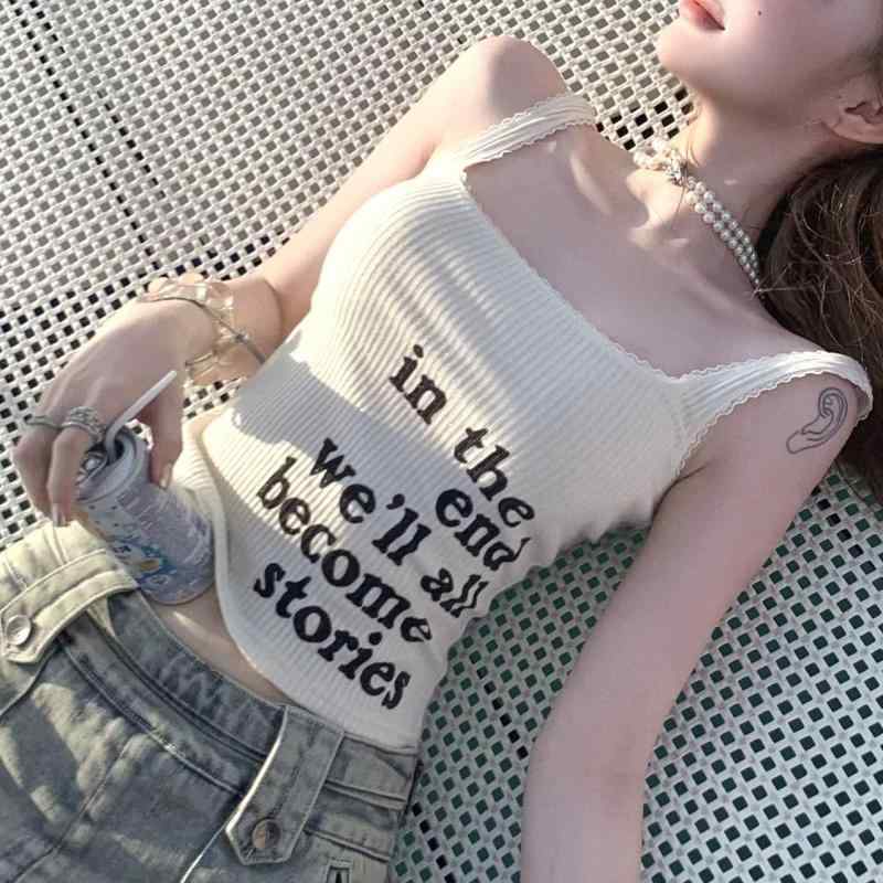 タンクトップ レディース 純欲系 ショート丈 タイトフィット ロゴプリント ポリエステル素材 ストレッチ ギャル系 きれいめ カジュアル 通勤 春夏トップス