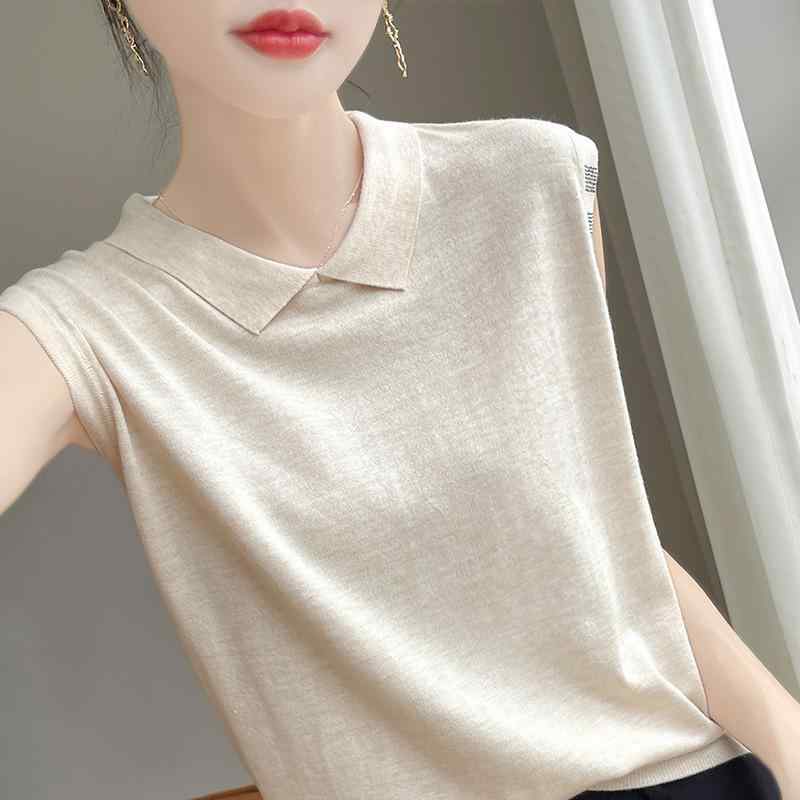 ニットベスト レディース フレンチ ポロ襟 レイヤード 肌に優しい 上品 きれいめ 大人カジュアル 春夏 ..