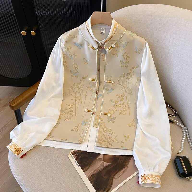 ベスト レディース スタンドカラー チャイナボタン 細見え効果 新中国風 民族風 レトロモダン ポリエス..