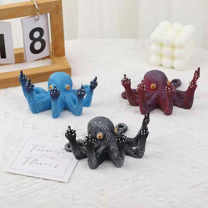 スマホスタンド 中指ポーズ オクトパス 樹脂製 蓄光 光る ユニーク 個性的 面白い リビング 卓上 デス..