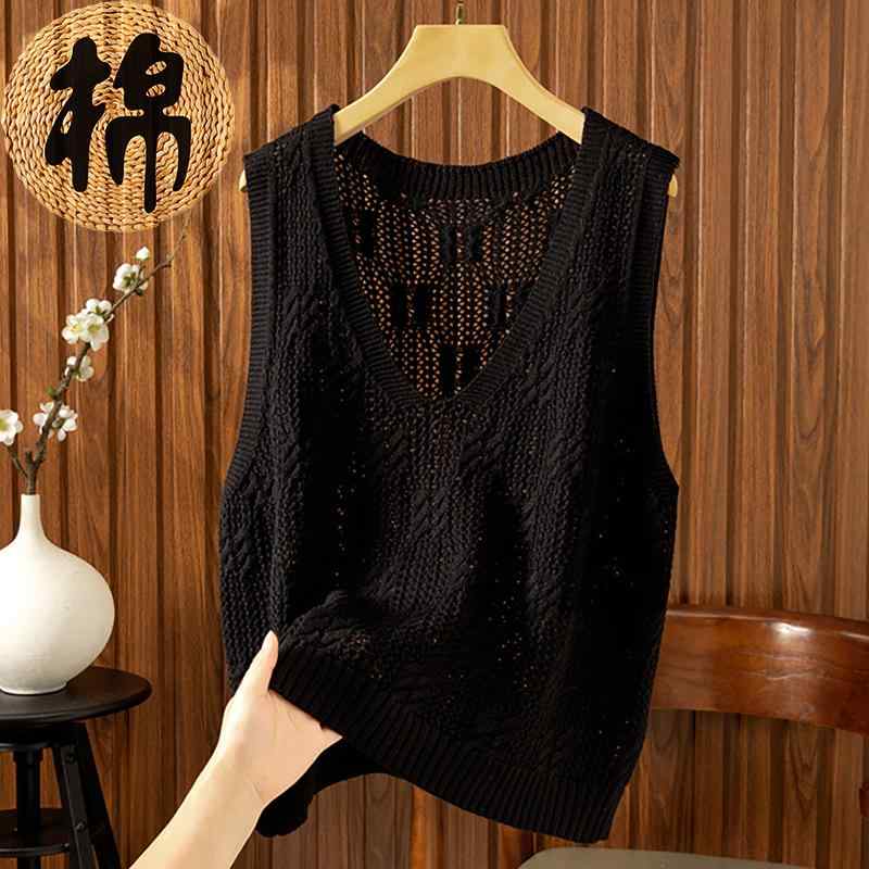 ベスト レディース ゆったり Vネック サマーニット プルオーバー ジレ トップス 重ね着 無地 アクリル混 カジュアル リラックス感 大人カジュアル(x2)