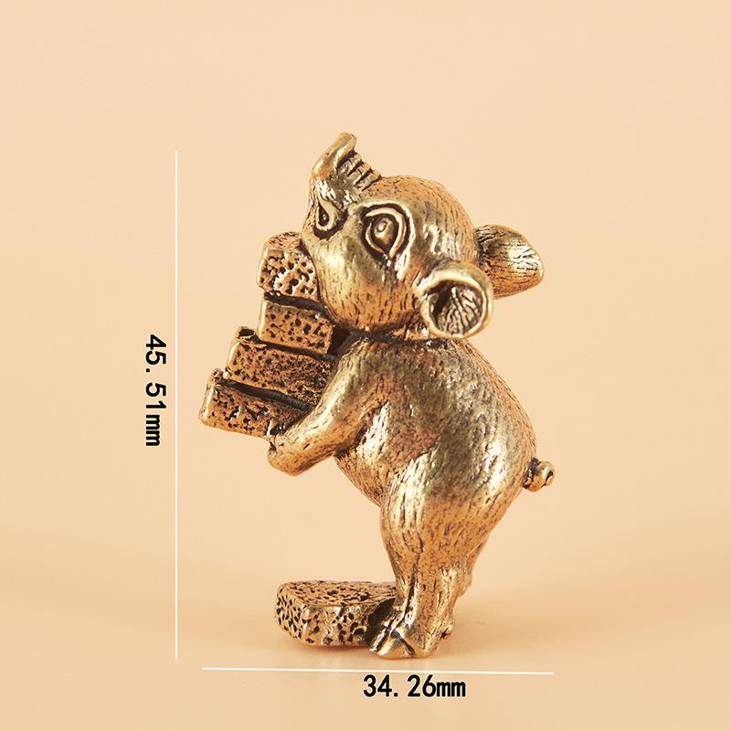 インテリア小物 真鍮製 無垢材 十二支 豚 亥 レトロ調 アンティーク風 中国工芸品 茶寵 卓上飾り 置物 ..