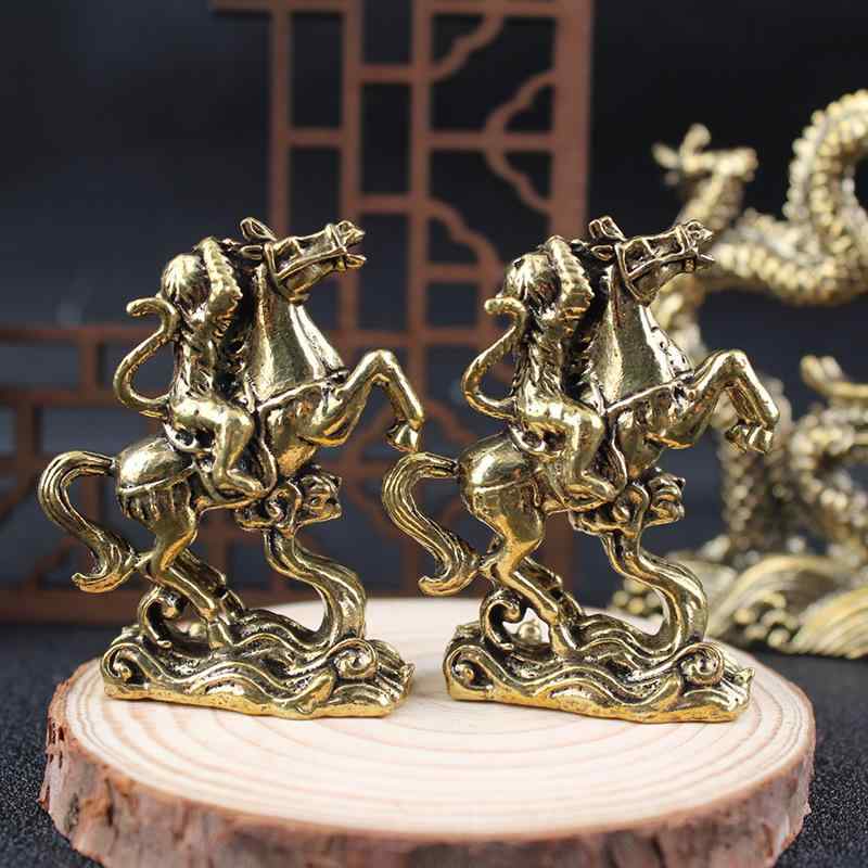 置物 真鍮製 無垢 馬上封侯 猿 馬 卓上 工芸品 ミニチュア 開運 縁起物 レトロ アンティーク調 インテリア 茶器飾り オブジェ 風水アイテム(3)