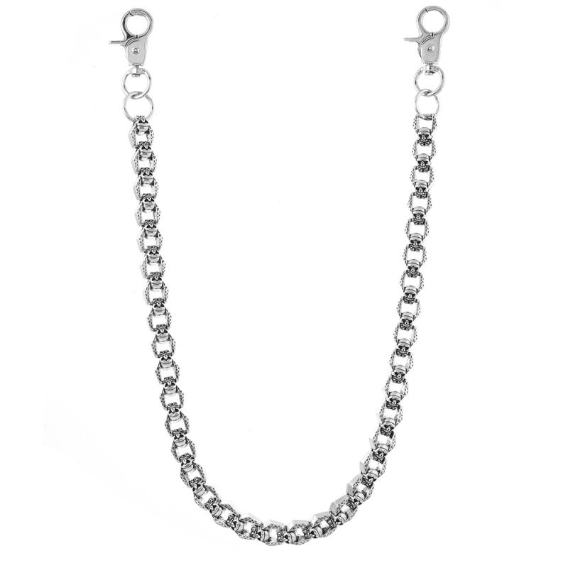 ウォレットチェーン メンズ レディース 男女兼用 金属製 スカル 骸骨 パンク ヒップホップ 高級感 ダークスタイル シルバー ショート丈 オールシーズン